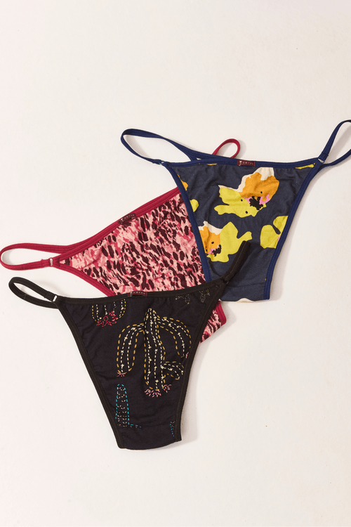 Kit 3 Calcinha Promo Tanga Visco E.Maria Bonita, Mandacaru e Camaleão