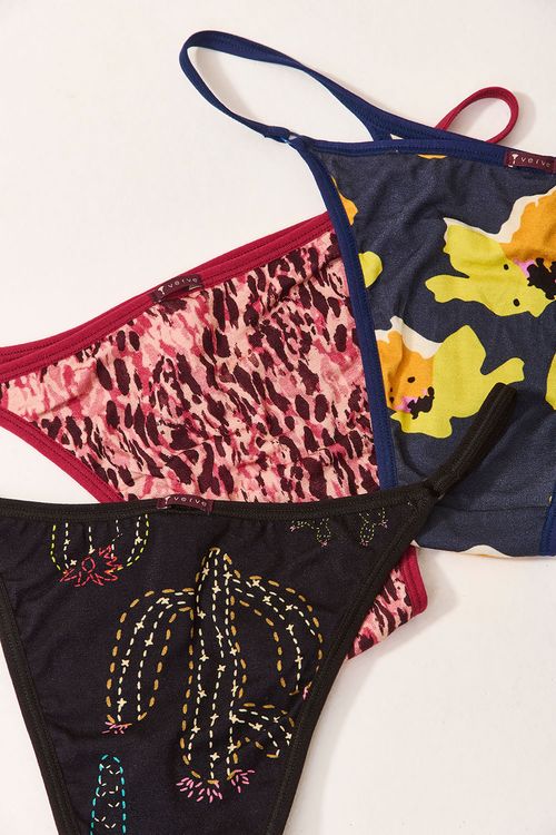 Kit 3 Calcinha Promo Tanga Visco E.Maria Bonita, Mandacaru e Camaleão