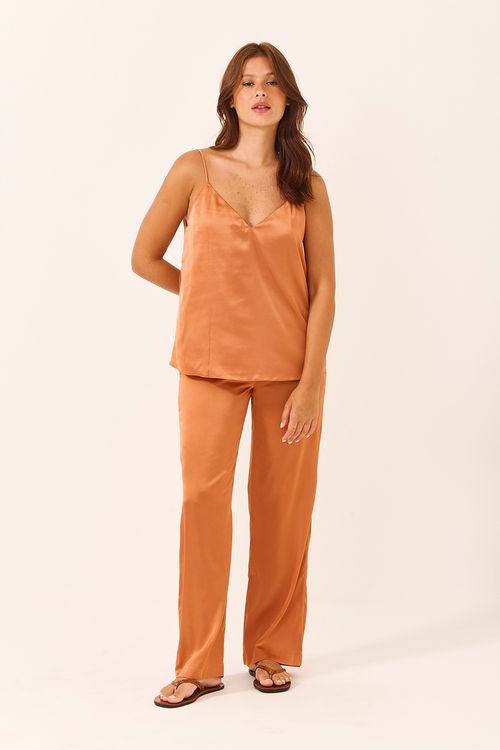 Conjunto Longo Alcinha Cetim Dourado