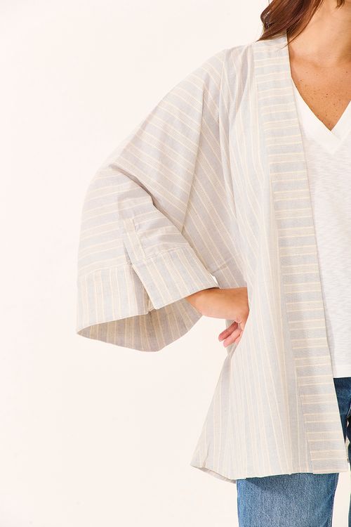 Kimono Listrado Azul/Off Algodão