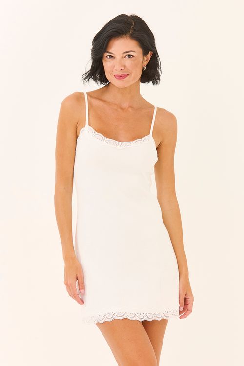 Camisola Decote Renda Canelado Off White