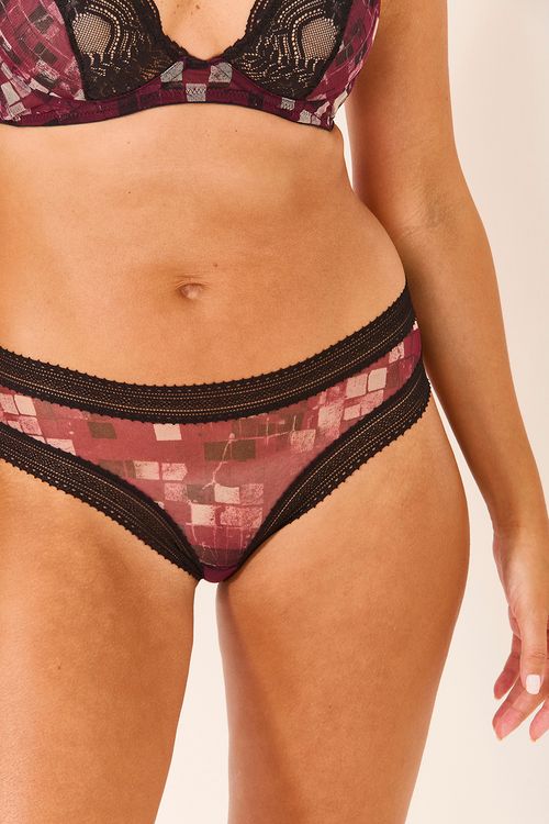 Calcinha Média Cavada Tule/Renda Mosaico