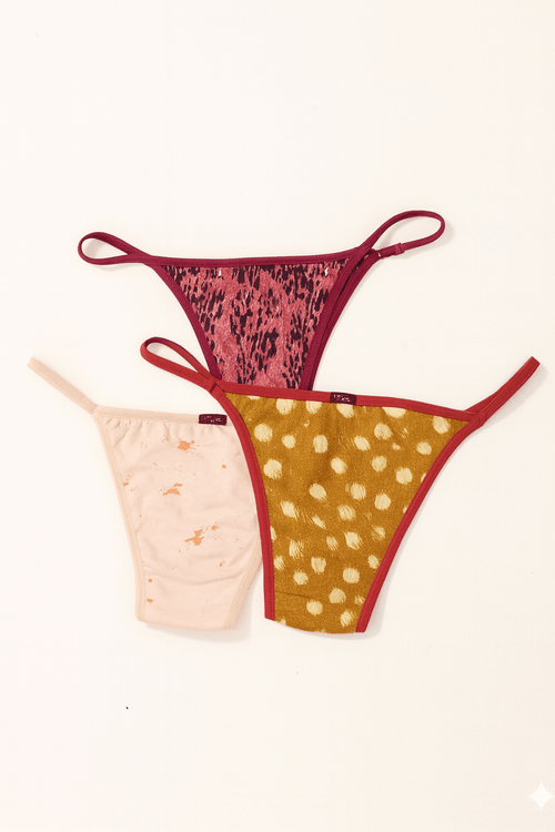 Kit 3 Calcinhas Promo Tanga Visco Animal Sol, Cordel Rosa e Camaleão