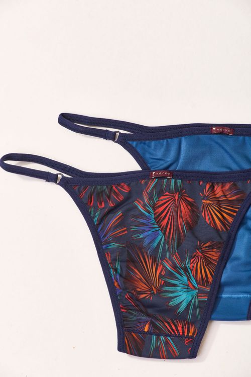Kit 2 Calcinhas Tanga Poliamida Azul Atlantico e E.Ráfia