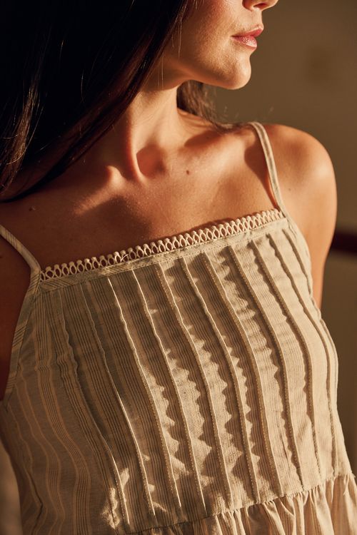 Pijama Curto Alcinha Nervura Listra Azul/Off