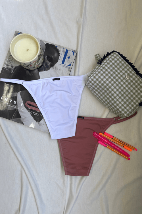 Kit 2 Calcinhas Tanga Poliamida Branco e Nude Rosa