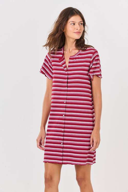 Camisola Canelado Botões Listras Carmin/Rosa