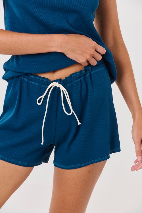 Pijama Curto Regata Canelado Azul