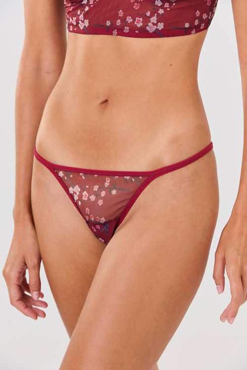 Calcinha Fio Tule E.Cerejeira Carmin