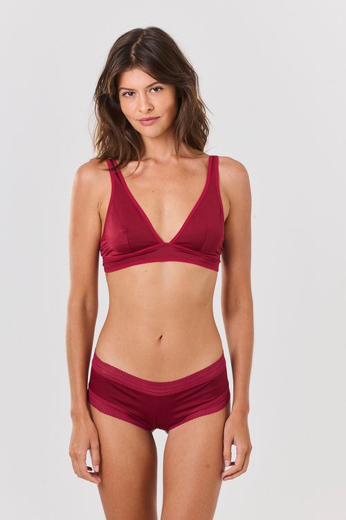 Calcinha Média Larga Poliamida/Renda Carmin