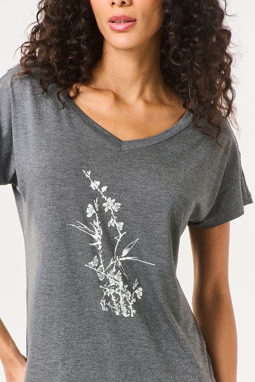 Camisola Camisetão Silk Flor Mescla Escuro