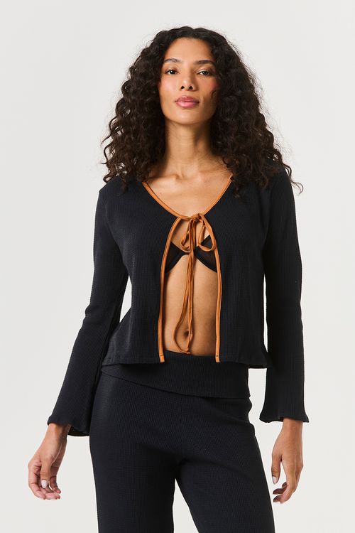 Conjunto Longo Laço Bicolor Preto/Ocre