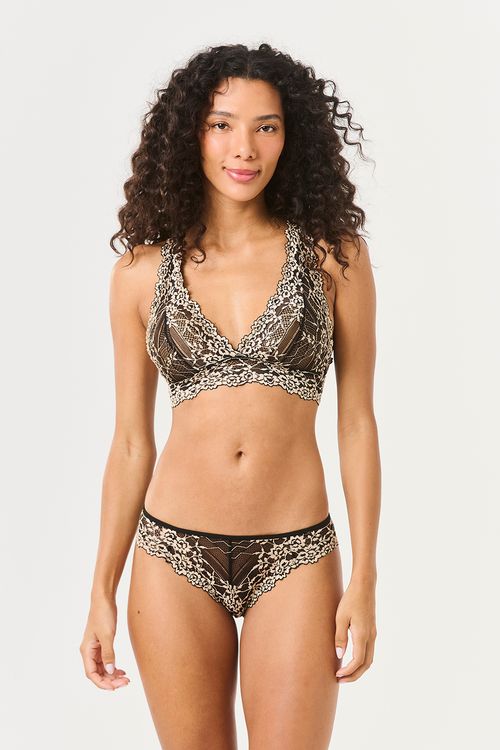 Calcinha Biquini Renda Bicolor Preto/Nude