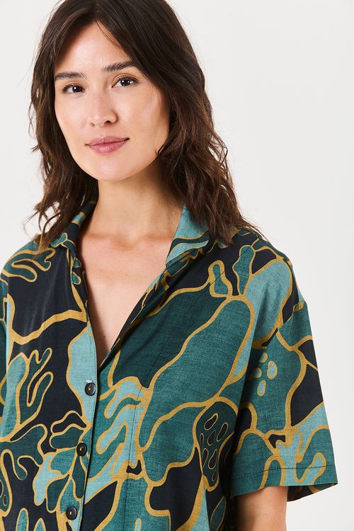 Pijama Curto Porcelana Dourada