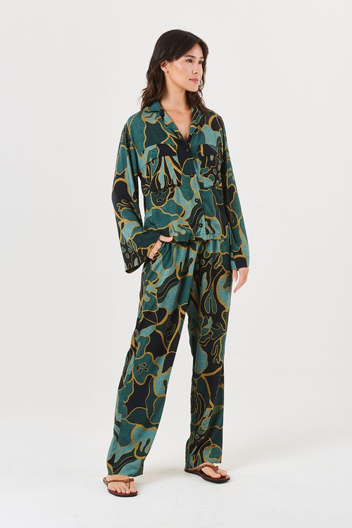 Pijama Longo Bolsos Porcelana Dourada