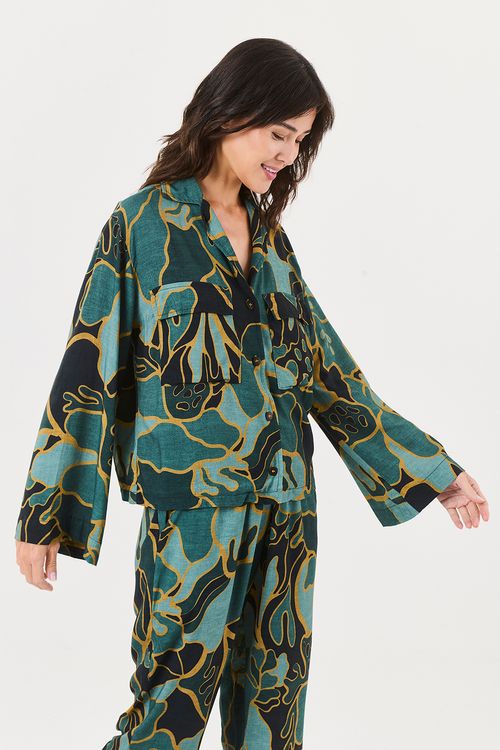 Pijama Longo Bolsos Porcelana Dourada