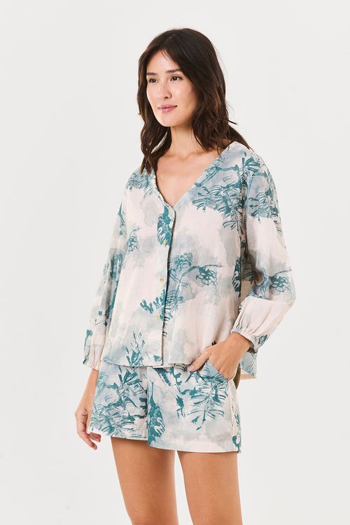 Pijama Curto Blusa 7/8 Bufante Algodão Bonsai