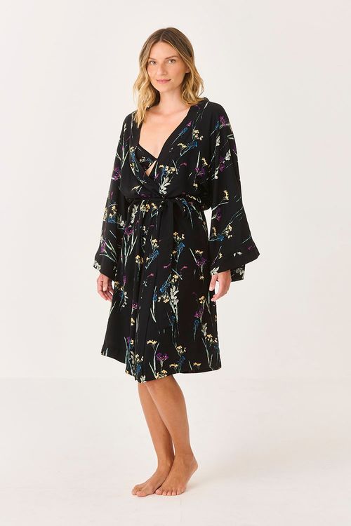 Kimono Longo Ikebana Preto