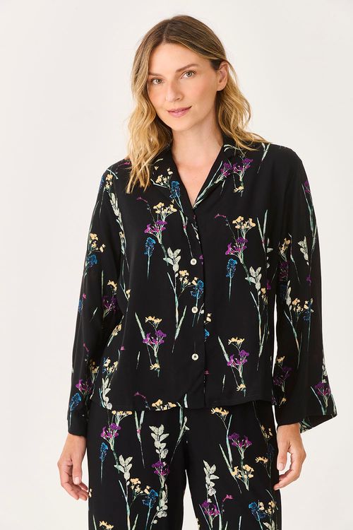 Pijama Longo Amplo Ikebana Preto